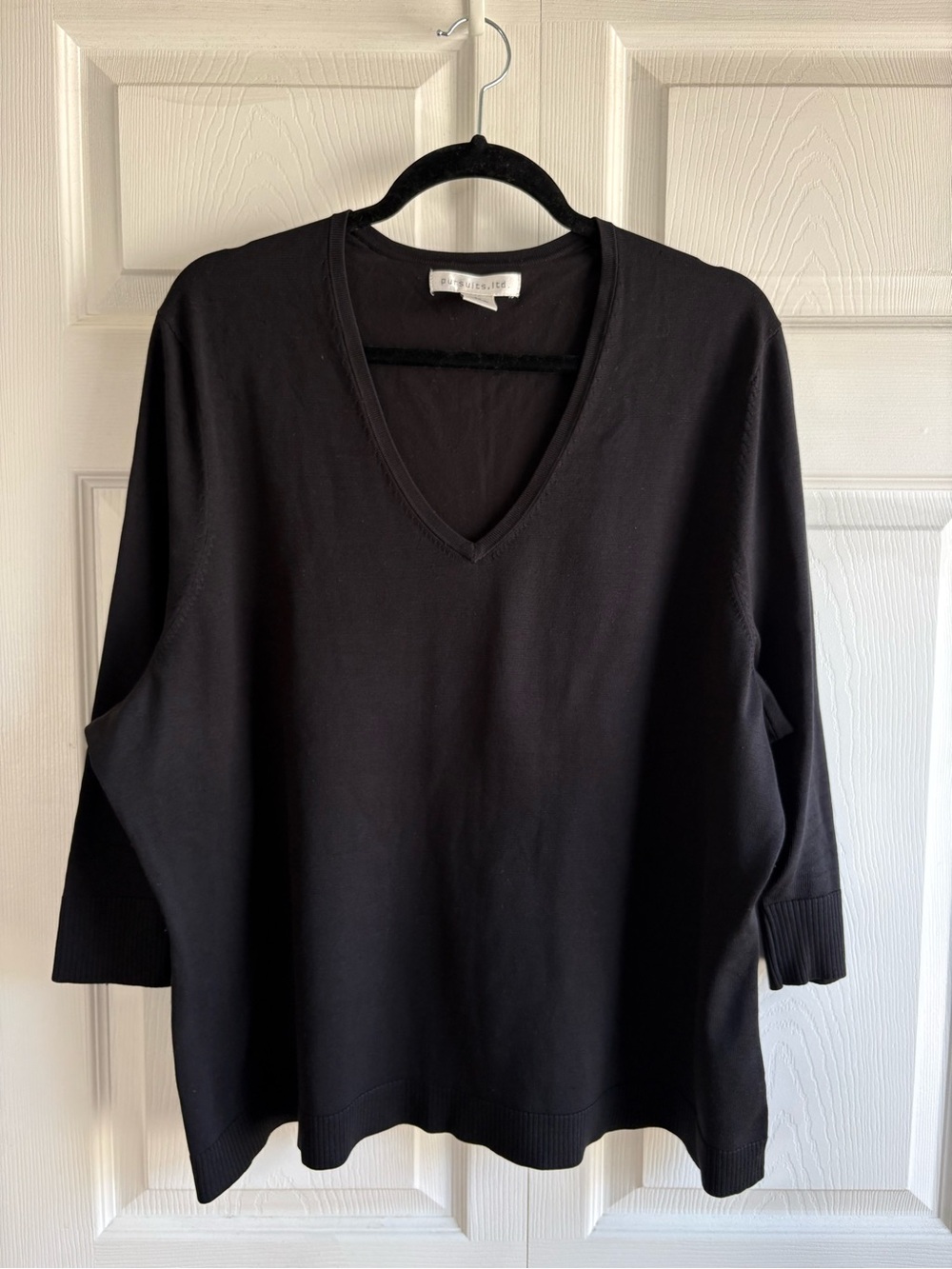 VNTG Y2K Pursuits Silk‎ Blend Black V-Neck Knit Top 2X Academia Career Teacher